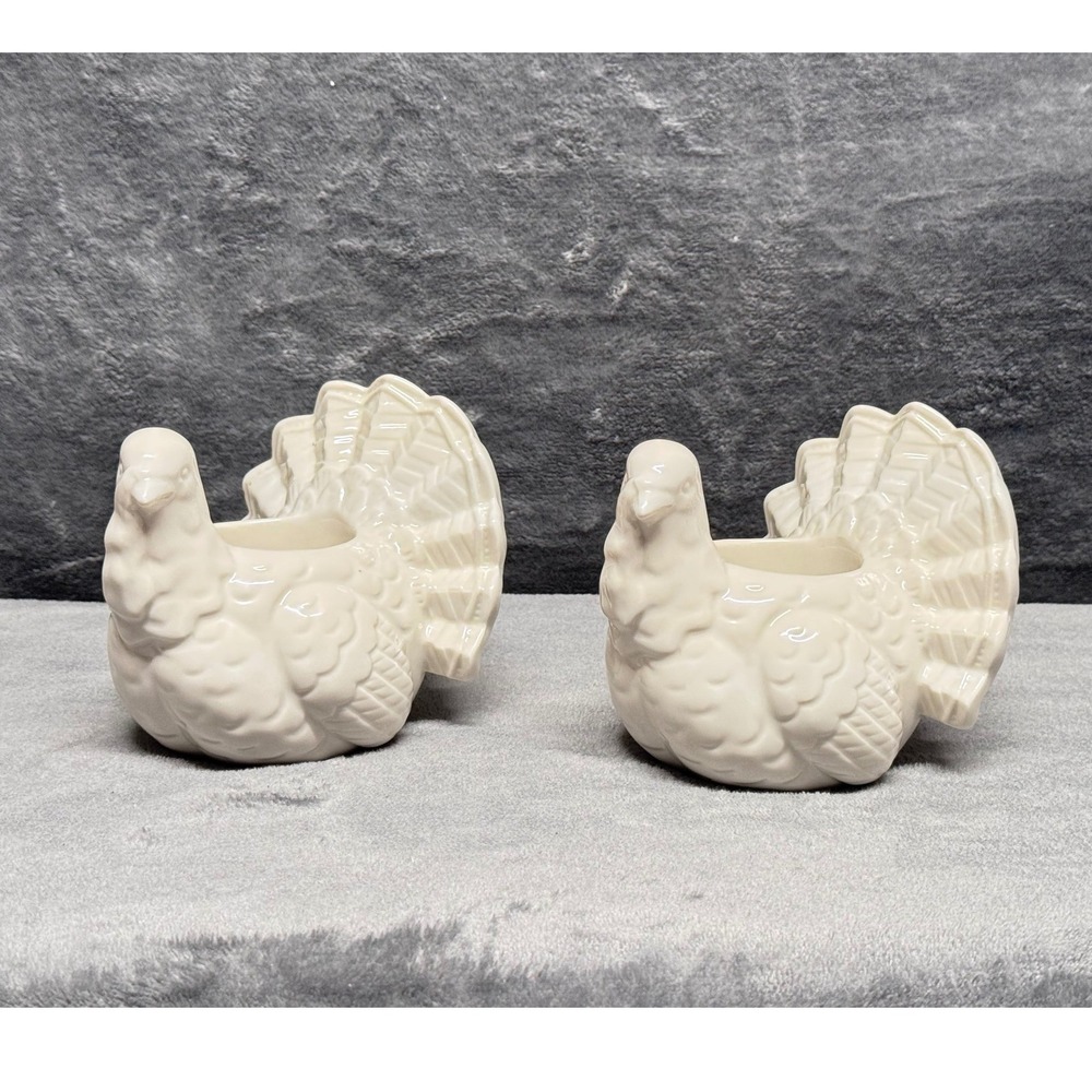 Yankee Candle White Turkey Votive Candle Holders 2pc Thanksgiving Fall Decor